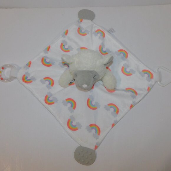 Modern Baby Plush Sheep lamb Rainbows Security Blanket Baby lovey Teether rattle - Picture 4 of 9